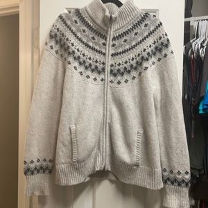 LLBean 100% wool grey zip up sweater